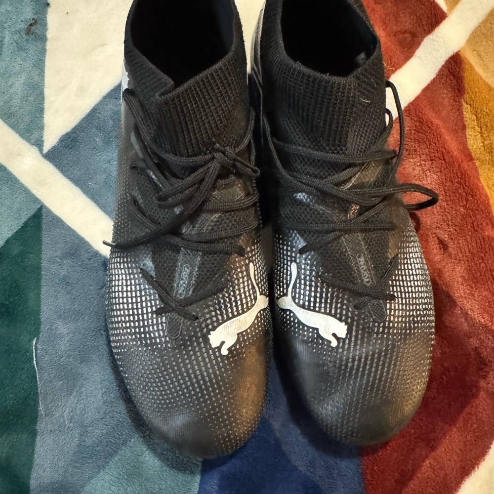Puma Black Knit Athletic Cleats with White Puma Logos